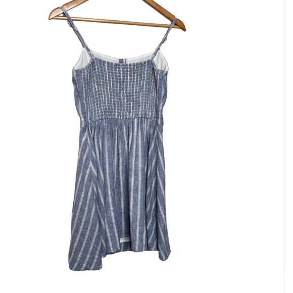 Hollister Blue White Stripe Button Front Linen Smocked Back Mini Dress Women's M - Picture 12 of 16